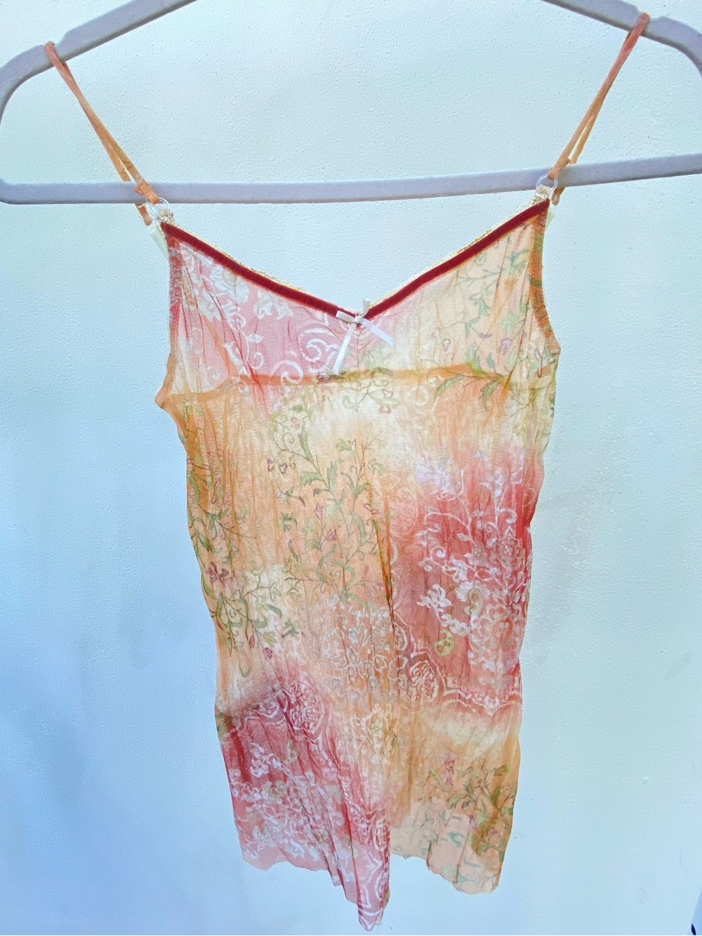 Y2K EURO Fairy Orange & Yellow Multicolor Floral Micro Mesh Velvet Tank Top XS/S